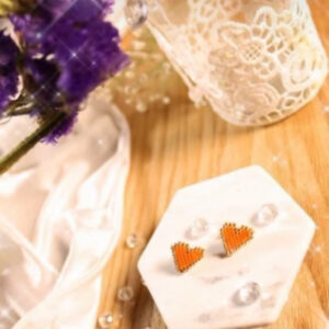 Orange Heart Stud Earrings